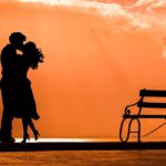 couple, romance, love, kiss, lovers, bench, sunset, dusk, nature, sky, silhouettes, orange nature, orange love, orange sky, orange sunset, orange kiss, orange natural, couple, couple, couple, romance, love, love, love, love, love, lovers